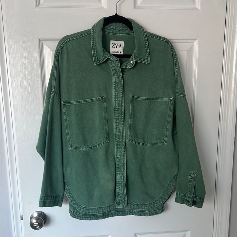 Zara Green Oversized Denim Jacket
